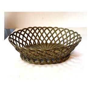 Vintage Mid Century Modern Woven Brass Bread Basket 9.5" x 7.5"